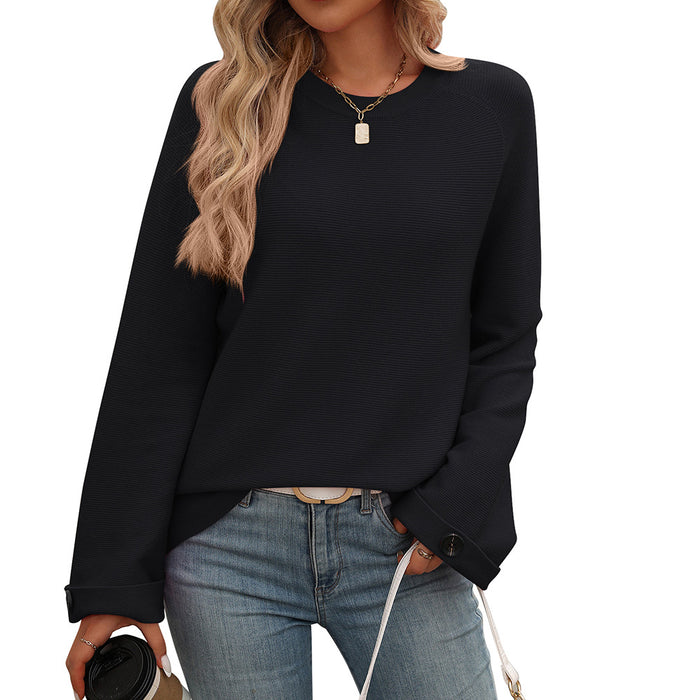 Women Clothing Popular Women Round Neck Button Cored Yarn Long Sleeve Sweater Women