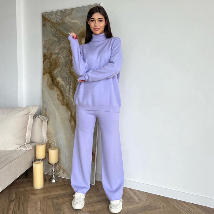 Autumn Winter Women Knitwear Turtleneck Soft Sweater Suit