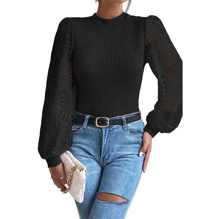 Office Lace Stitching Hollow Out Cutout Pullover Women Autumn Slim Fit Slimming Sweater Women