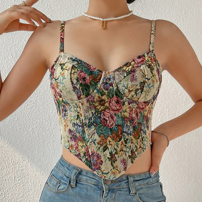 Street Retro Floral Niche Sling French Court Waist Vest