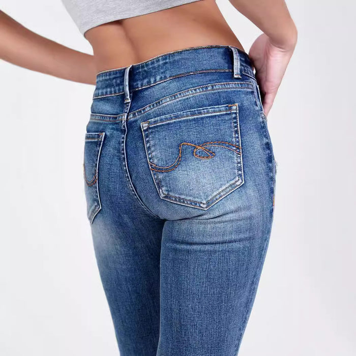 Ripped High Waist Elastic Slim Fit Cropped Jeans for Women