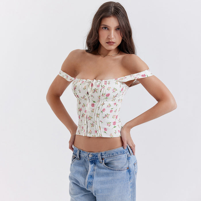 Printed Camisole Women Pure Sexy Backless Short Cropped Sexy Top Women's Summer Women Clothing