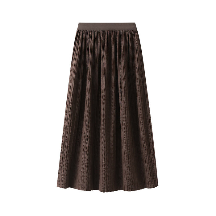 High Waist A line Elastic Waist Skirt Women Autumn Pleated Drape Daily Order Slimming