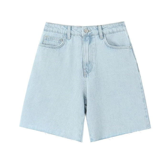 Summer High Waist Straight Long Denim Shorts Casual Denim Shorts Shorts