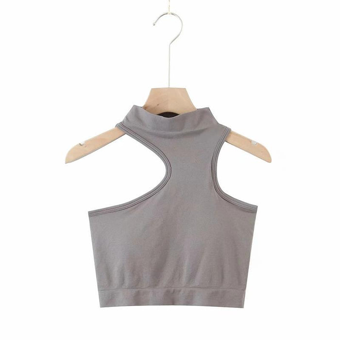 Sexy Irregular Asymmetric Shoulder Digging Solid Color Vest Sexy Women Half Turtleneck Sleeveless Solid Color Top Sling