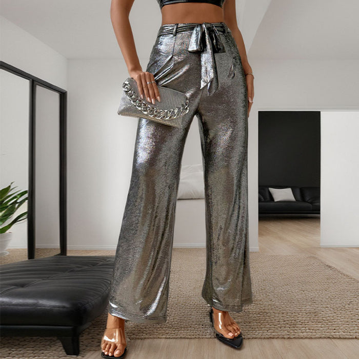 Summer Women Pants Metal Straight Pants Women