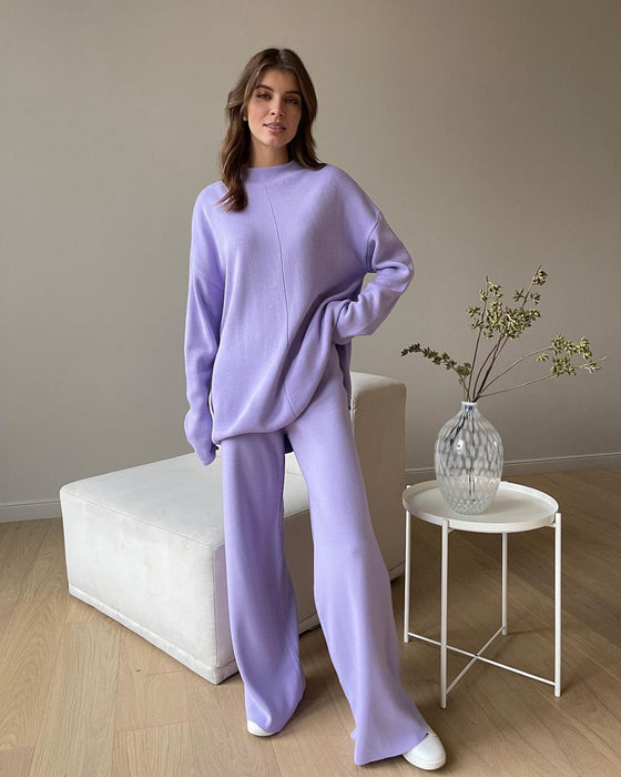 Autumn Winter Russian Long Sleeve Loose Casual Sweater Knitted Top Trousers Suit