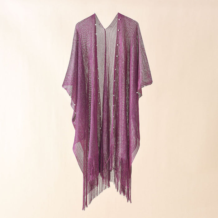 Street Spring Summer Sun Protection Solid Color Pearl Tassel Cardigan Shawl