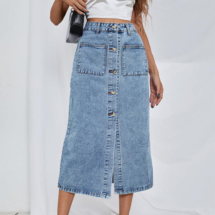 Women Clothing Casual Trend High Waist All Matching A line Denim Skirt