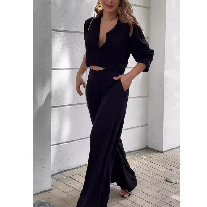 Women Suit Elegant Small Suit Short Top Wide Leg Pants Women Two Piece Suit