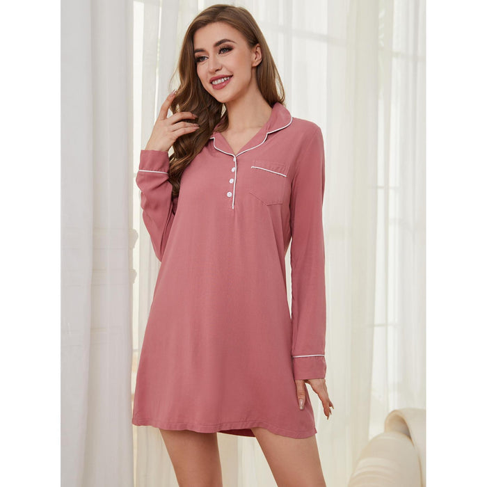 Long Sleeved Nightdress Women Simple Casual Women Home Clothes Long Home Pajamas