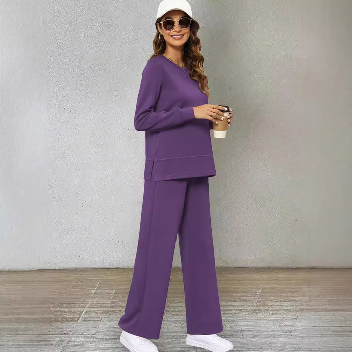 Women Autumn Winter Comfort Long Sleeved Trousers Casual Two Piece Suit