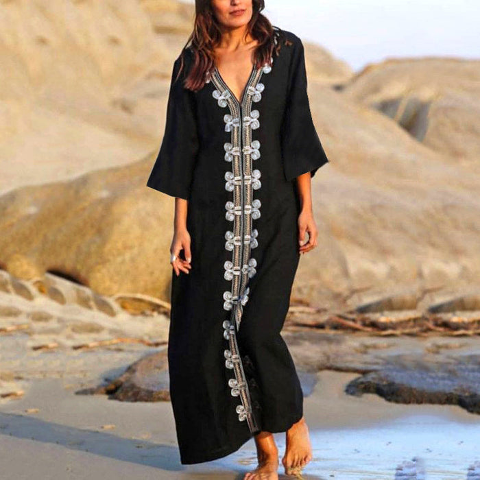 Rayon Embroidered Robe Loose Beach Dress Bikini Swimsuit Blouse Vacation Dress Sun Protection Clothing Women