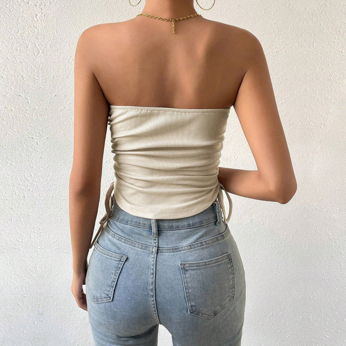 Spring Summer Sexy Women Wear Shein Slim Solid Color Drawstring Short Tube Top Vest