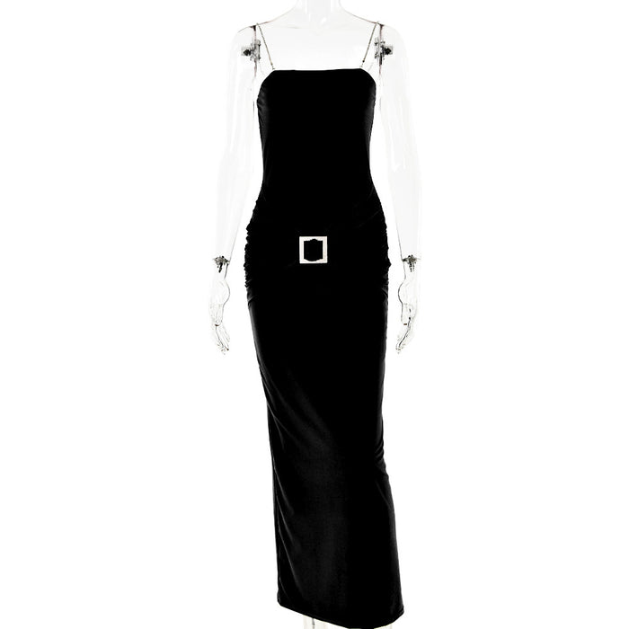 Sexy Women Light Diamond Sling Backless Sleeveless Dress Stitching High Waist Slim Fit Maxi Dress Spring Summer