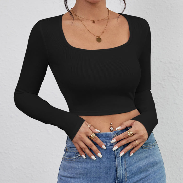 Vest Slim Fit Short Sexy Top Cropped Sexy All-Matching Outer Wear Super Long Sleeve Bottoming Shirt