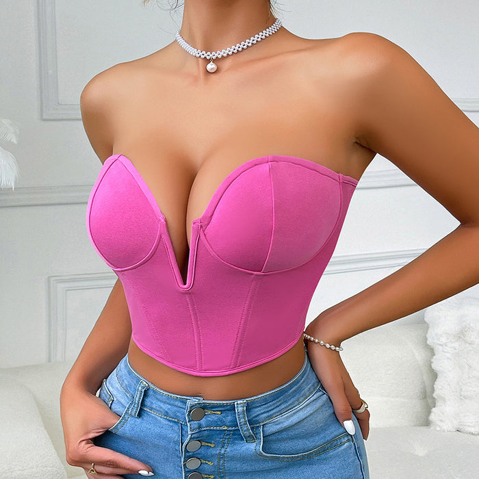 Sexy Sexy Slim Fit Sexy Boning Corset Top Ultra Short Outer Wear Inner Wear Tube Top for Women