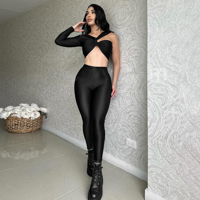 Sexy Cross Single Sleeve Minicoat Tight Trousers Two Piece Suit