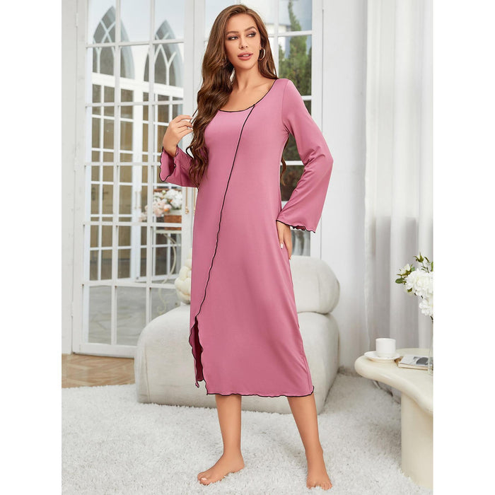 Nightdress Long Sleeve Women Autumn Winter Long Inlay Split Women Pajamas Casual Wear