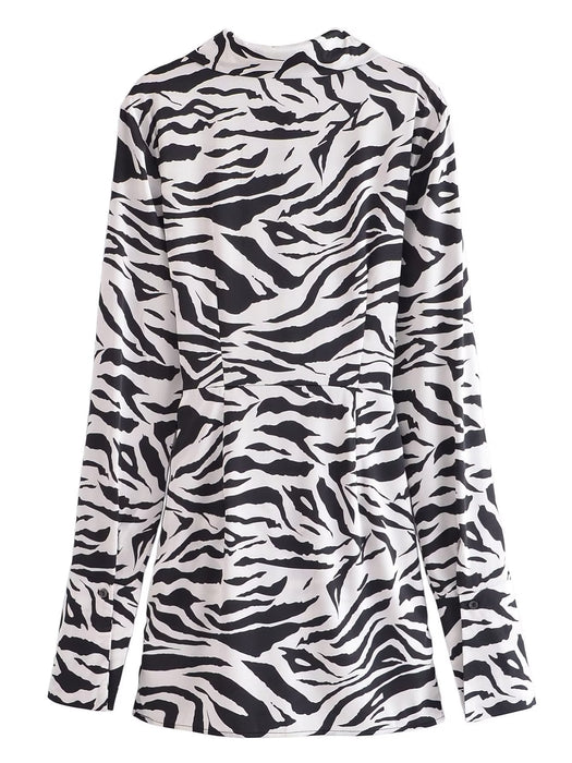 V neck Straight Slim Slimming Animal Print Short Long Sleeve Dress