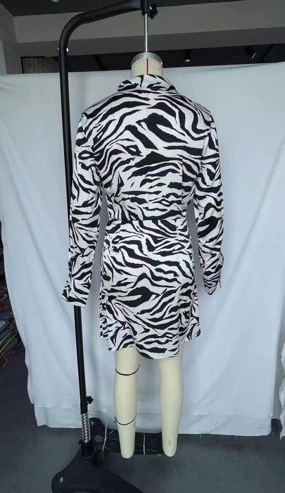 V neck Straight Slim Slimming Animal Print Short Long Sleeve Dress