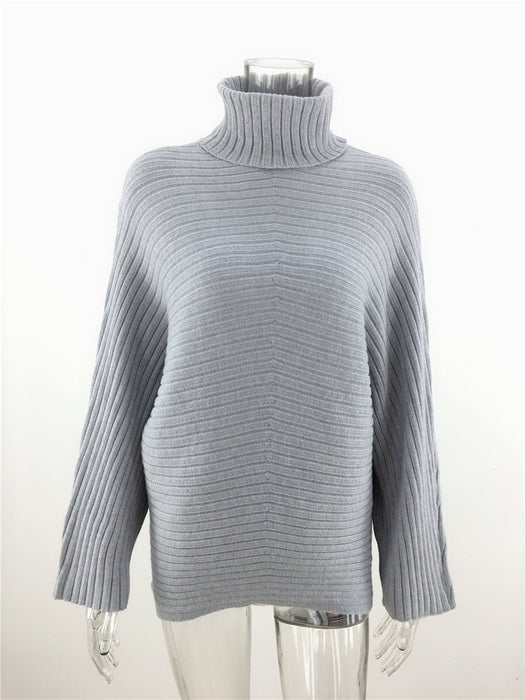 Autumn Winter Knitwear Loose Solid Color Turtleneck Pullover Sweater Women