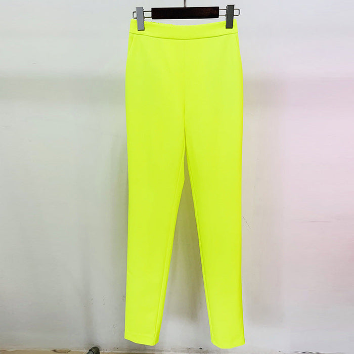 Cool Profile Shrug Double Breasted Mid Length Blazer Fluorescent Yellow Pant Sets