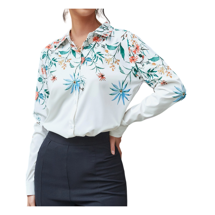 Women Spring Fall Office Elegant Embroidery Long Sleeve Shirts