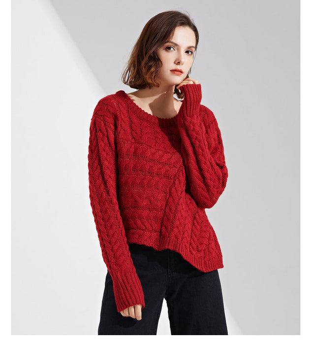 Loose Sweater Women Cable Knit Pullover Knitwear Autumn Lazy Top Knitted Sweater Tide