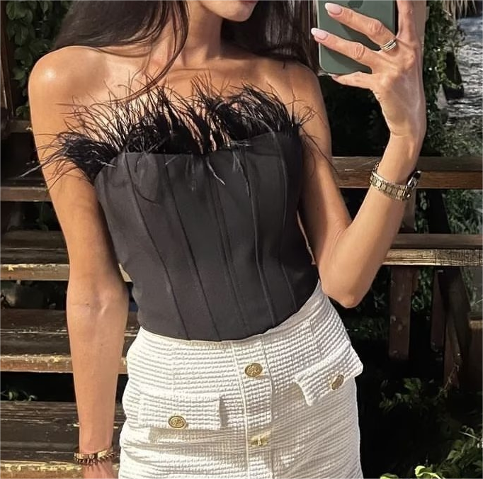 Women Clothing French Sexy Feather Corset Top