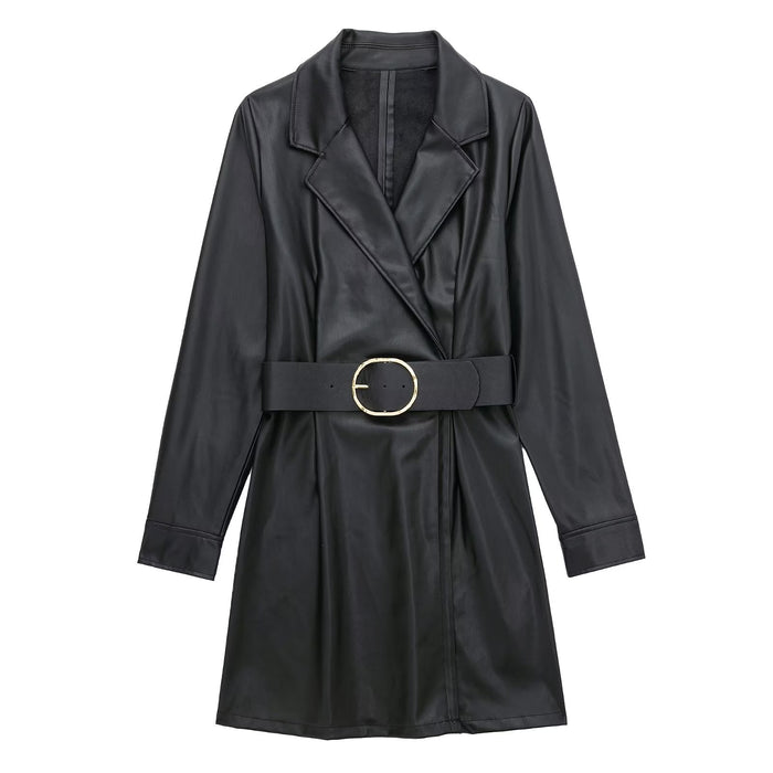 Winter Women Faux Leather Blazer Dress Women