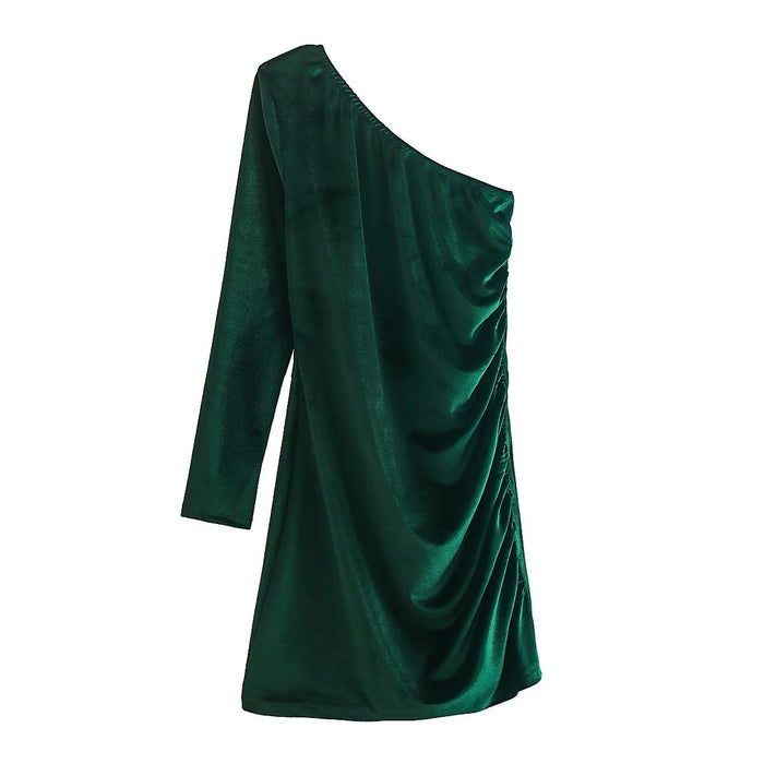 Autumn Winter V neck Long Sleeve Waist Sexy Hip Velvet Dress