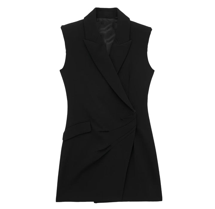 Autumn Women Black Double Breasted Dress Vest