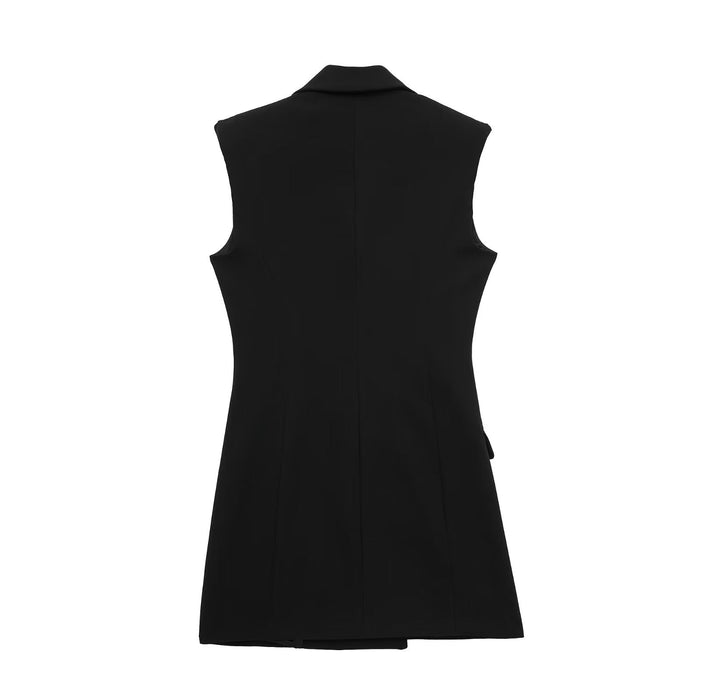 Autumn Women Black Double Breasted Dress Vest