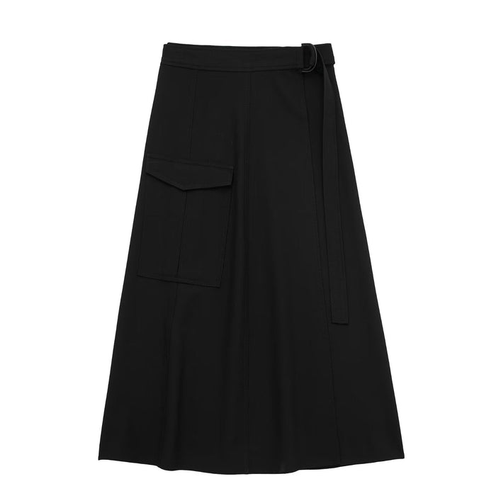 Winter Casual High Waist Show Thin Black Pleated A line Skirt Women