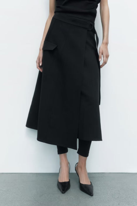 Winter Casual High Waist Show Thin Black Pleated A line Skirt Women