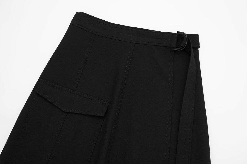 Winter Casual High Waist Show Thin Black Pleated A line Skirt Women