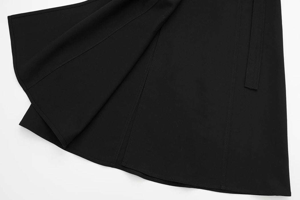 Winter Casual High Waist Show Thin Black Pleated A line Skirt Women