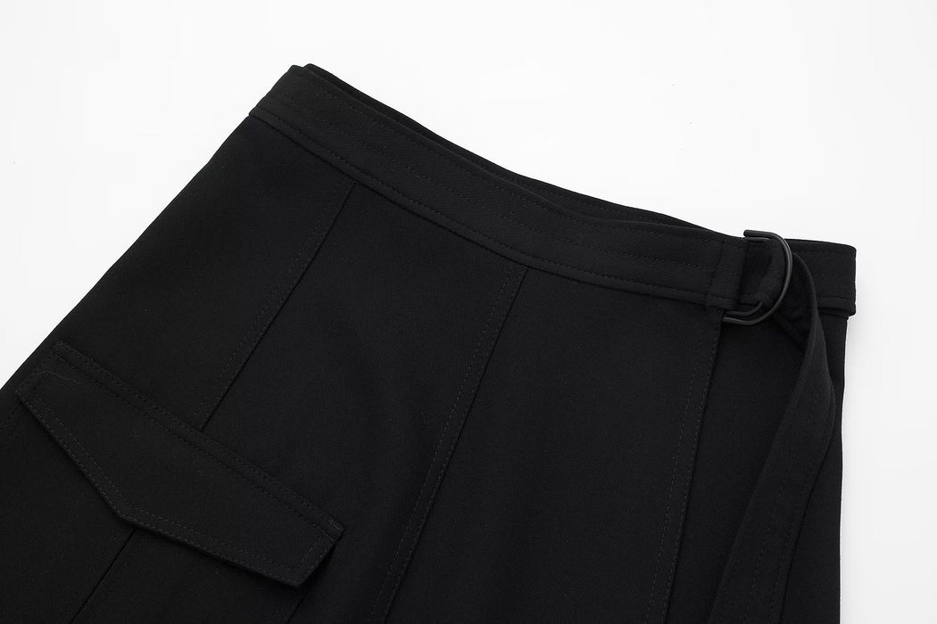 Winter Casual High Waist Show Thin Black Pleated A line Skirt Women