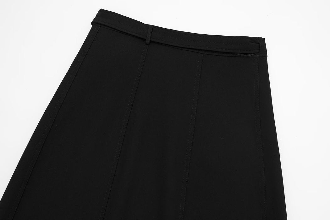 Winter Casual High Waist Show Thin Black Pleated A line Skirt Women