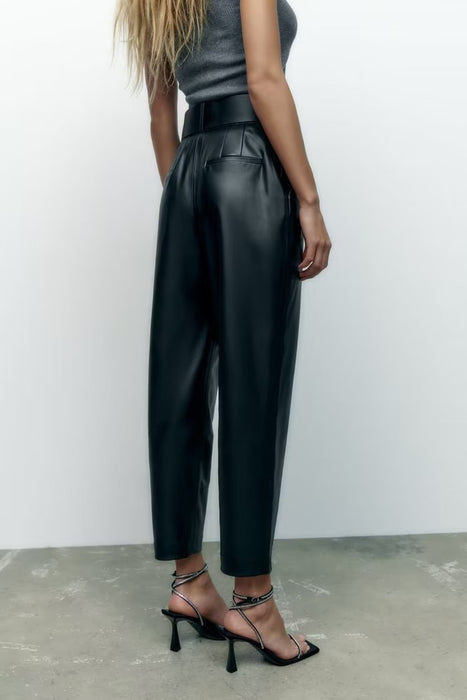 Summer High Waist plus Velvet Faux Leather Pants Casual Pants