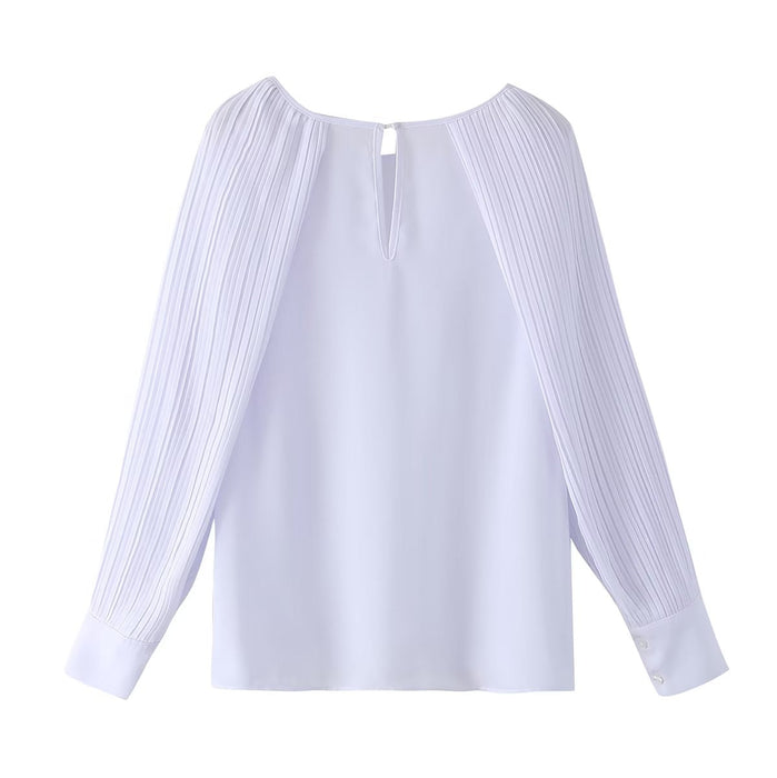 Autumn Gentle Stylish round Neck Puffy Long Sleeve Loose White Pullover Shirt Women