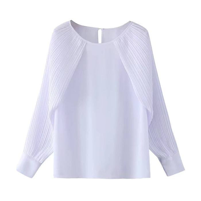 Autumn Gentle Stylish round Neck Puffy Long Sleeve Loose White Pullover Shirt Women