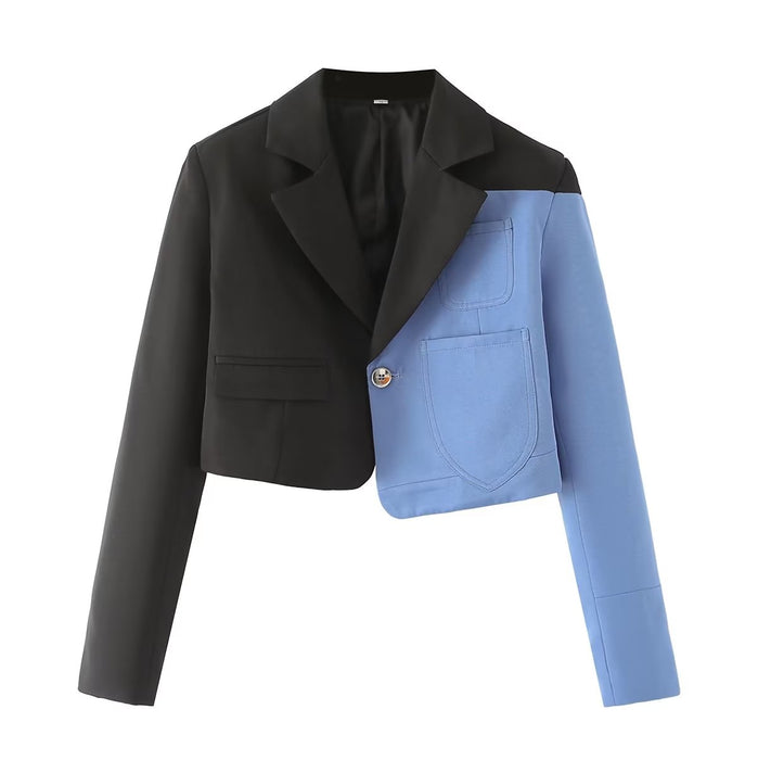 Matching Women Suit Collar Trendy Contrast Color Suit Graceful Personality Office Blazer Suit