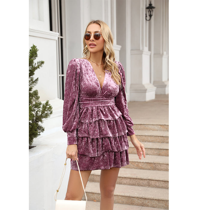 Women Fall Winter Solid Daily Elegant Ruffled A Line Dress