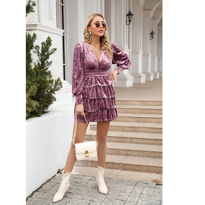 Women Fall Winter Solid Daily Elegant Ruffled A Line Dress