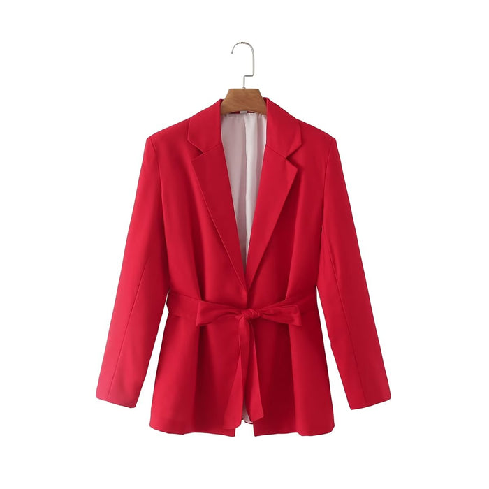 Spring Red Non Buckle Cotton Linen Women Blazer Suit Shorts Suit