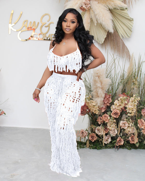 Sexy See through Knitted Hand Crochet Tassel Beach Suit