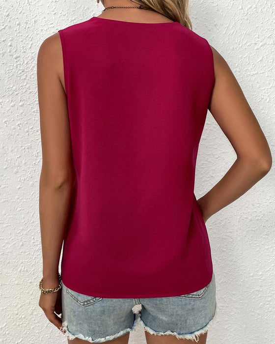 Women Summer V Neck Sleeveless Simple Summer Solid Color Vest