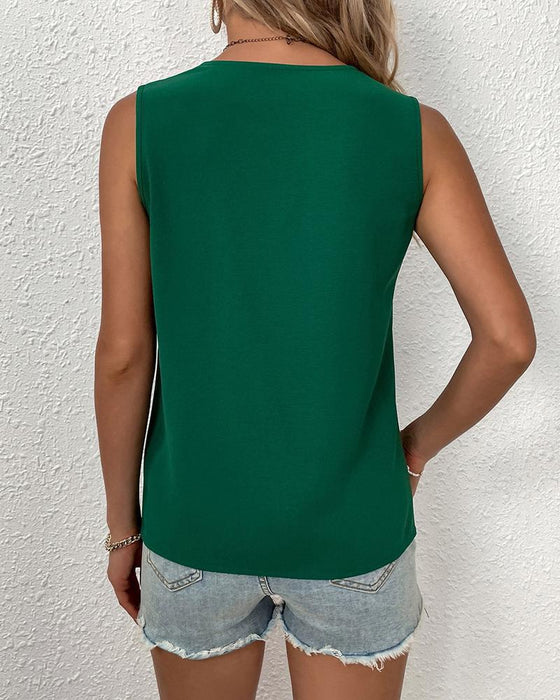 Women Summer V Neck Sleeveless Simple Summer Solid Color Vest